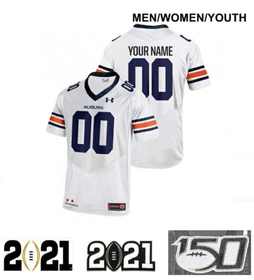 Auburn Jersey Custom Name and Number Football Jersey White