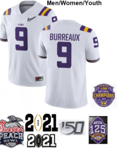 LSU Tigers #9 Joe Burreaux Football Jersey White Diamond Quest