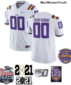 Custom LSU Jersey Name and Number NCAA Football Jerseys White