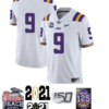 LSU Tigers NO NAME 9 Football Jersey White Diamond Quest