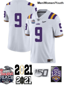 LSU Tigers NO NAME #9 Football Jersey White Diamond Quest