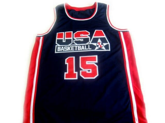 Magic Johnson #15 Team USA Basketball Jersey Navy Blue - Image 2