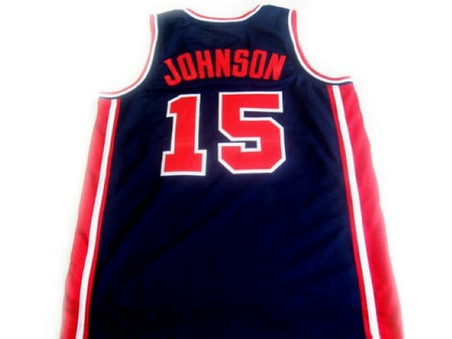 Magic Johnson #15 Team USA Basketball Jersey Navy Blue
