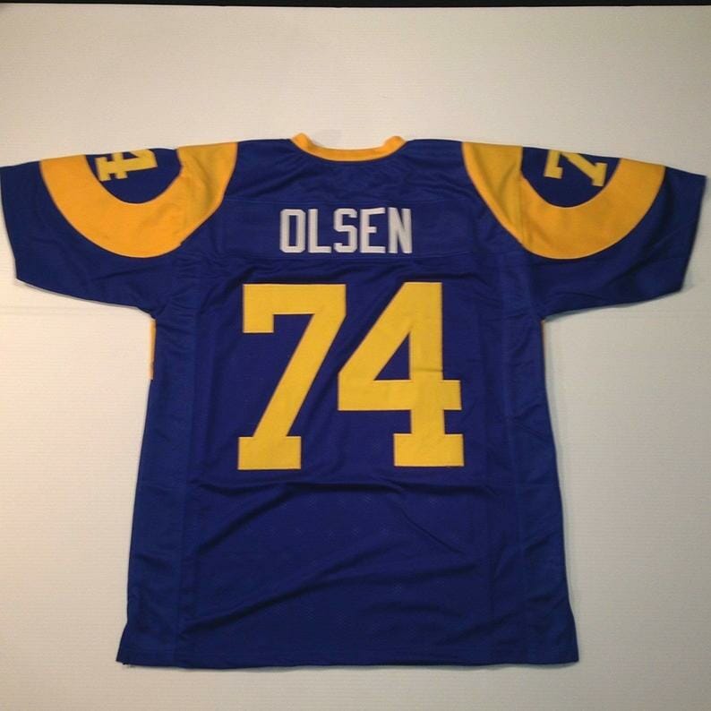 Merlin Olsen UNSIGNED CUSTOM Made Blue Jersey