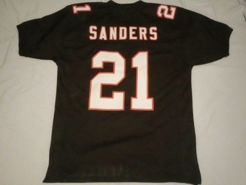 Deion Sanders UNSIGNED CUSTOM Sewn Stitched Black Jersey