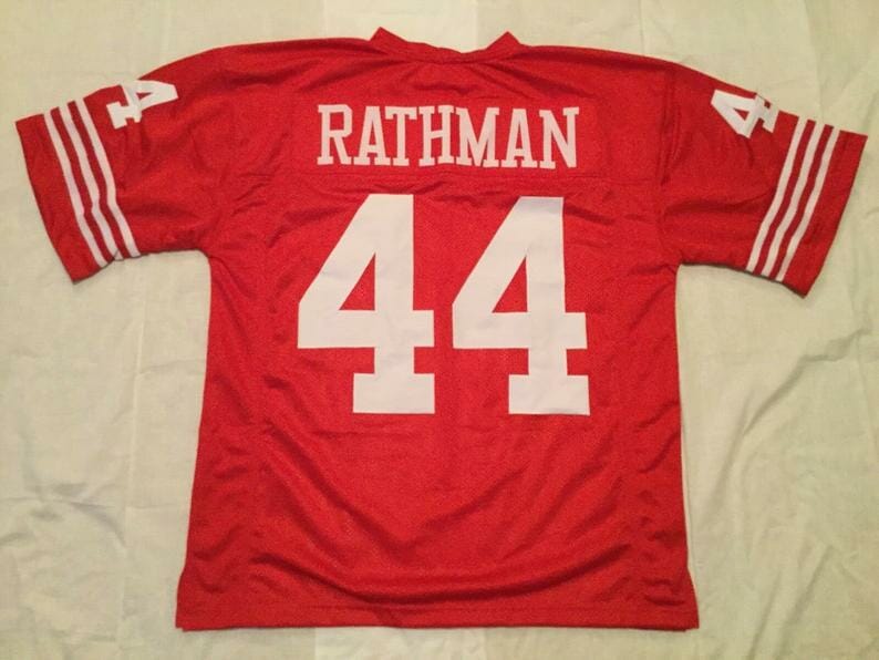 Tom Rathman UNSIGNED CUSTOM Sewn Stitched Red Jersey