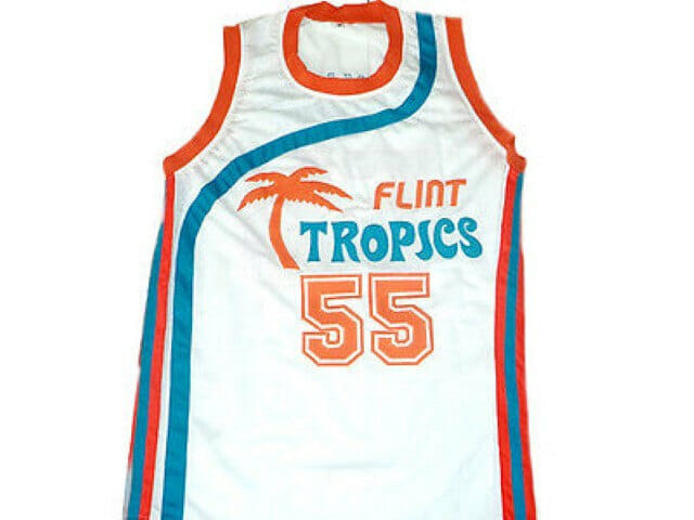 Vakidis #55 Flint Tropics Semi Pro Movie Basketball Jersey White