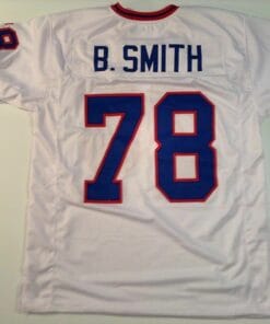 UNSIGNED CUSTOM Sewn Stitched Bruce Smith White Jersey