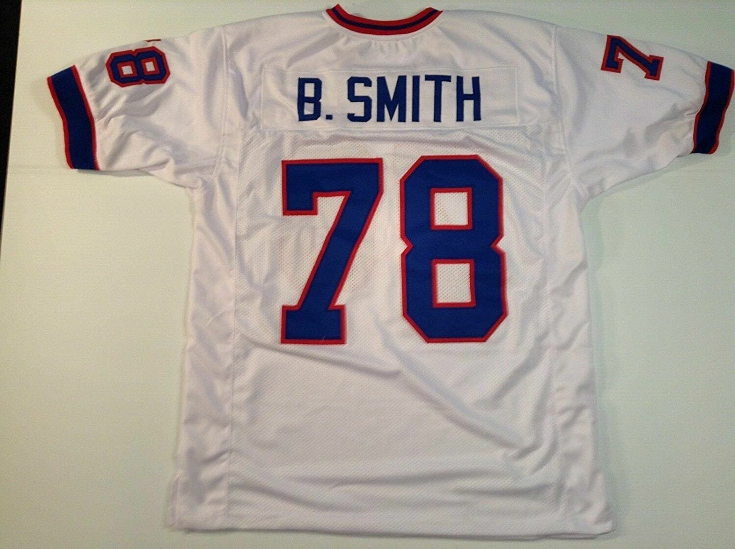 UNSIGNED CUSTOM Sewn Stitched Bruce Smith White Jersey