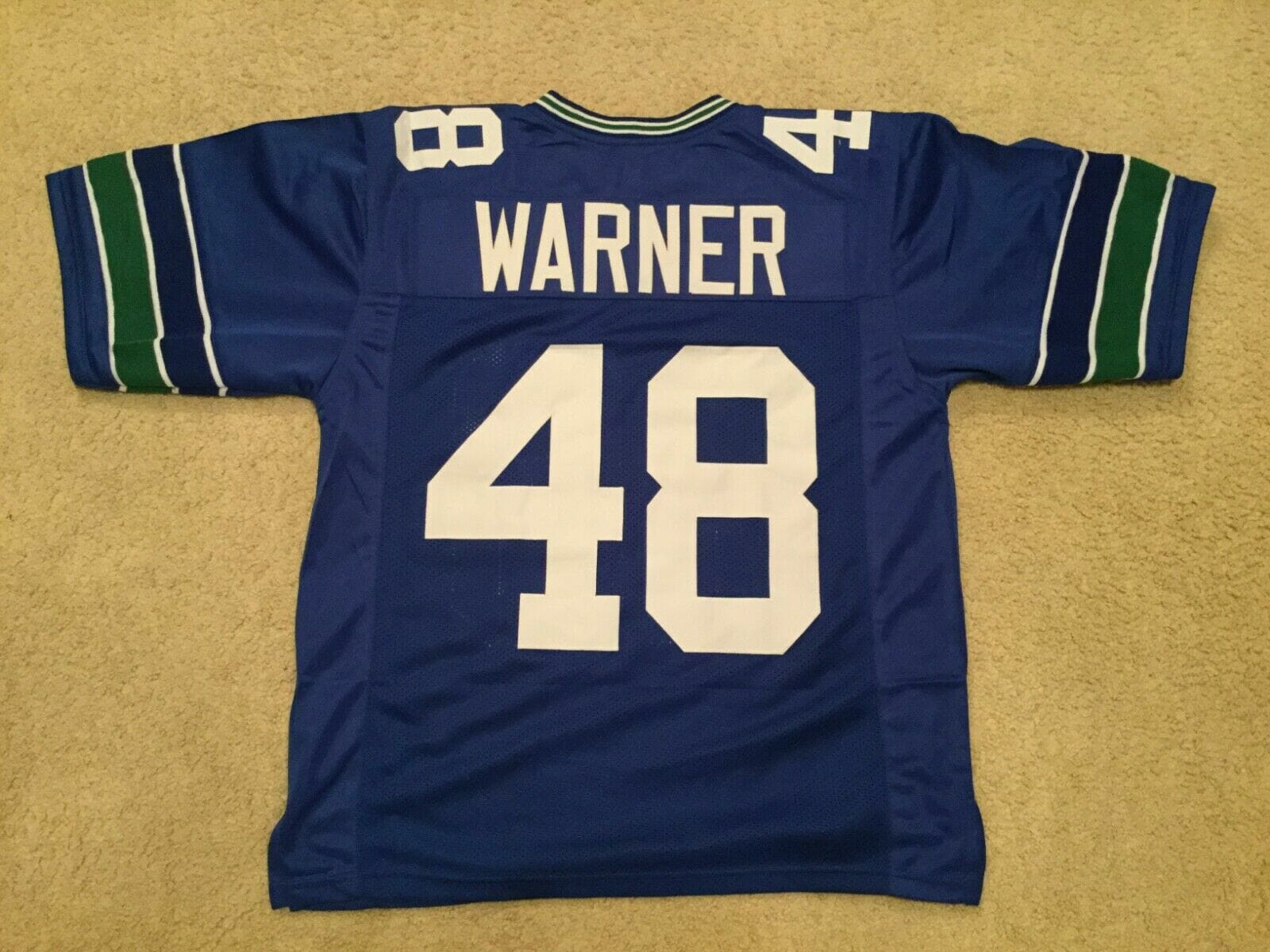 UNSIGNED CUSTOM Sewn Stitched Curt Warner ERROR Blue Jersey