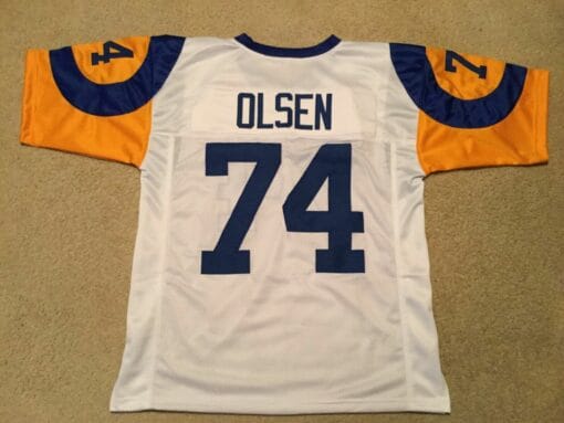 UNSIGNED CUSTOM Sewn Stitched Merlin Olsen White Jersey