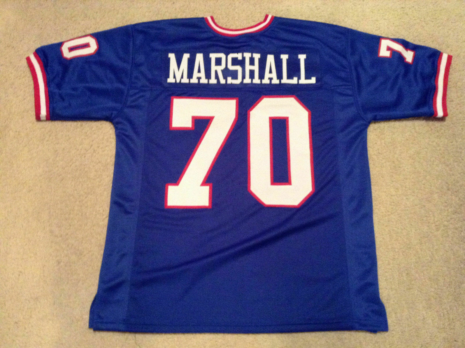 UNSIGNED CUSTOM Sewn Stitched Leonard Marshall Blue Jersey