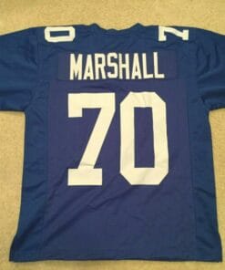 UNSIGNED CUSTOM Sewn Stitched Leonard Marshall Old Style Blue Jersey