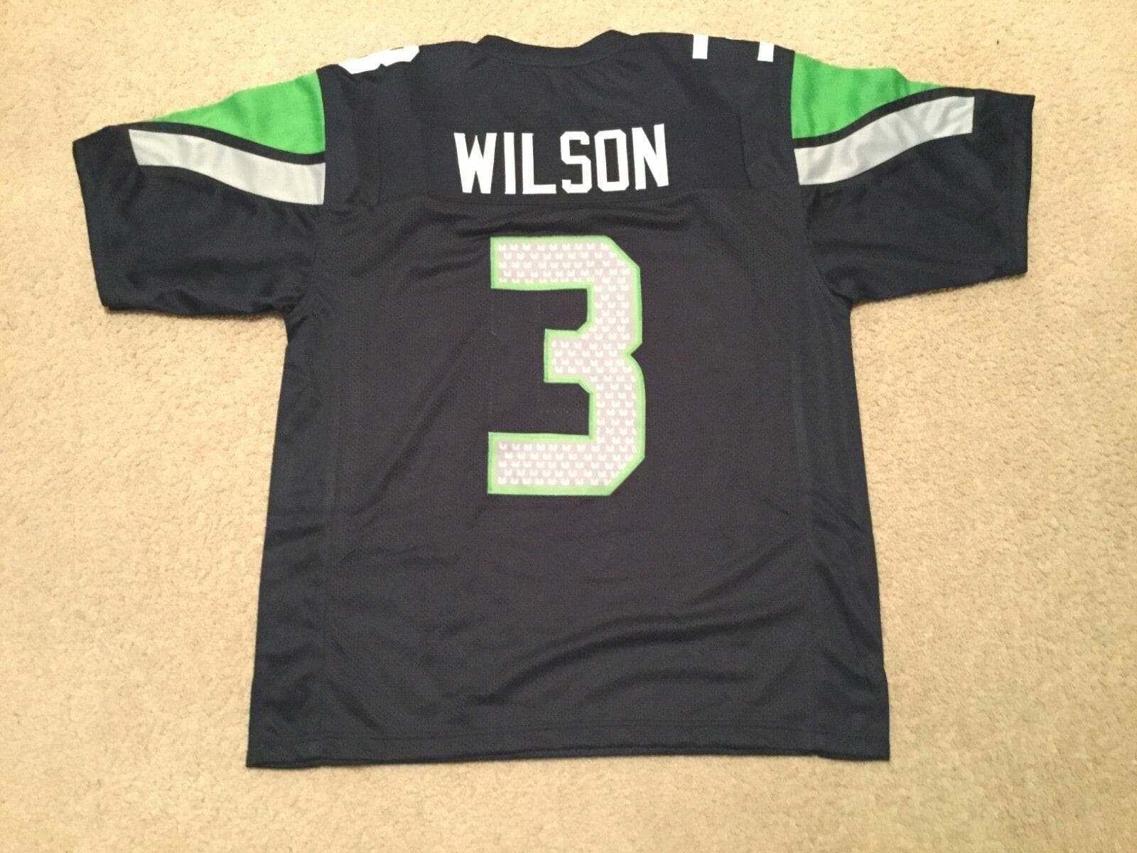UNSIGNED CUSTOM Sewn Stitched Russell Wilson Blue Jersey