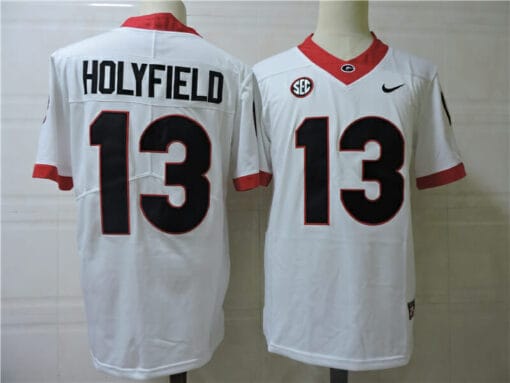 Georgia Bulldogs #13 Holyfield Jersey College Football White