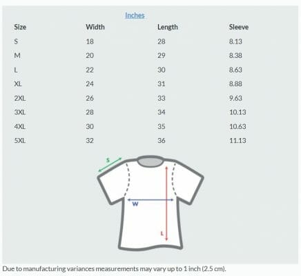 T shirt size chart