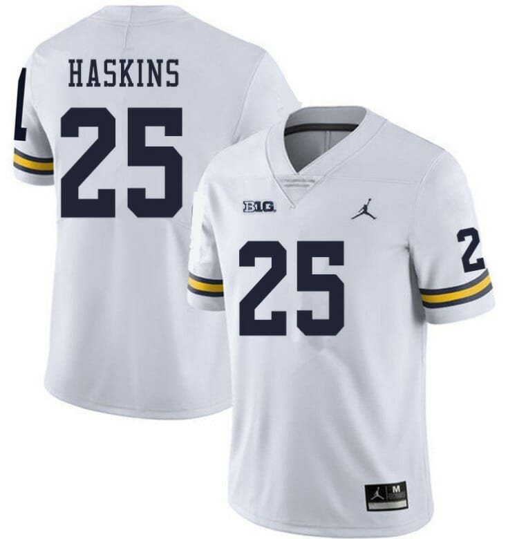 Michigan Wolverines #25 Hassan Haskins Jersey White College Football