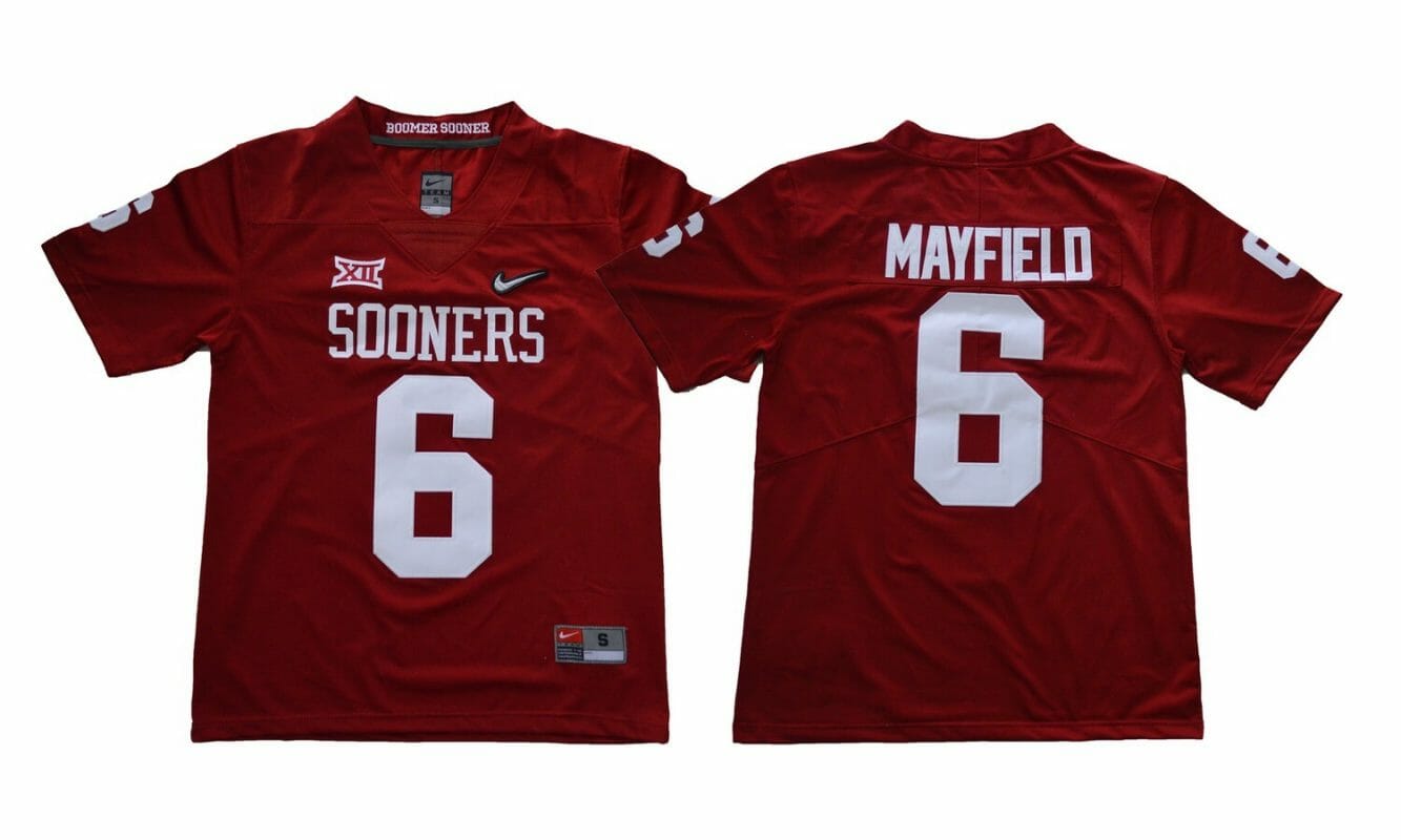 Oklahoma Sooners #6 Baker Mayfield Jersey Football Red Diamond
