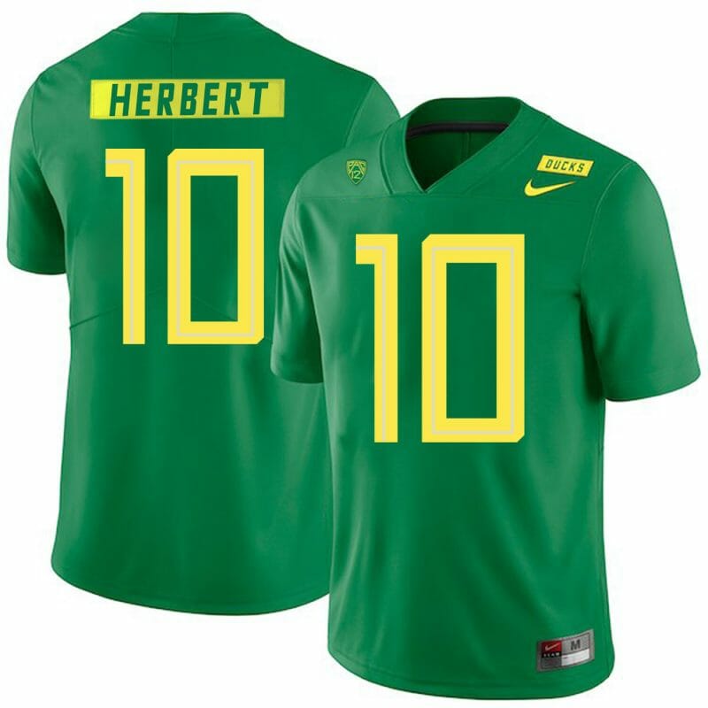 Oregon Ducks #10 Justin Herbert Jersey College Football Green