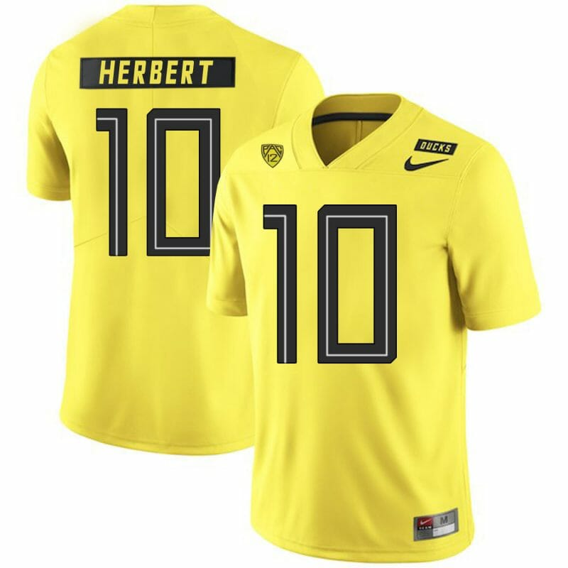 Oregon Ducks #10 Justin Herbert Jersey College Football Yellow