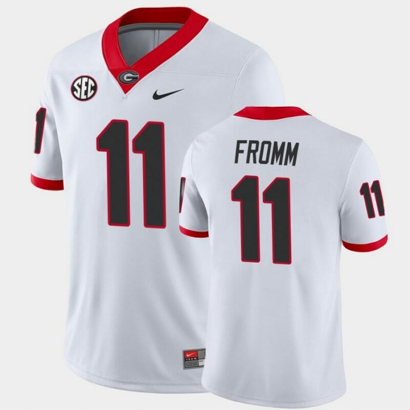 Georgia Bulldogs #11 Jake Fromm Jersey White College Football Away Game Jersey