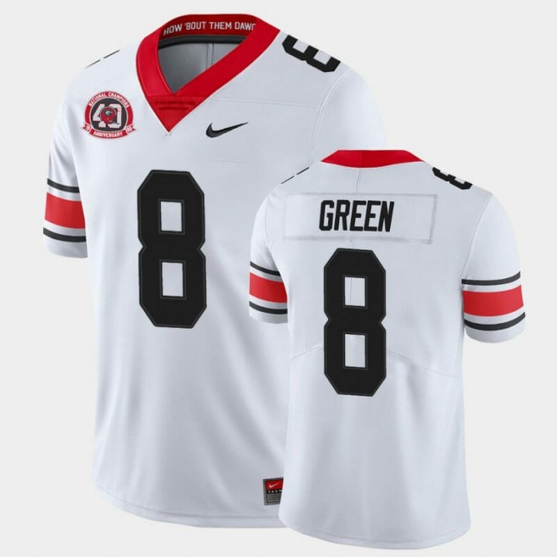 Georgia Bulldogs #8 A.J. Jersey Green White College Football 40th Anniversary Alternate Jersey