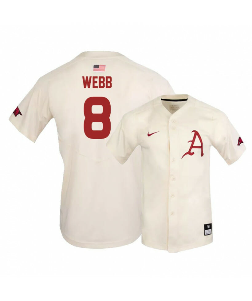 Arkansas Razorbacks 8 Braydon Webb White Elite Baseball Jersey