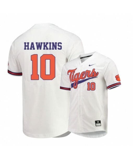 Clemson Tigers 10 Bryar Hawkins White Elite College Baseball Jersey