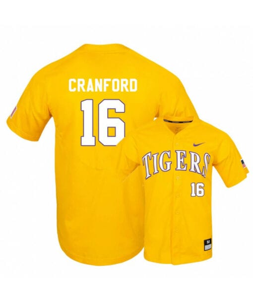 LSU Tigers 16 Collier Cranford Yellow Elite College Baseball Jersey