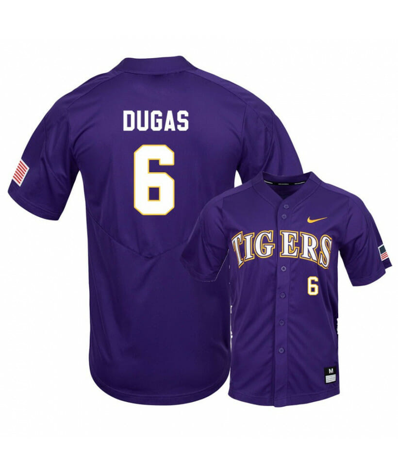 LSU Tigers 6 Gavin Dugas Purple Elite College Baseball Jersey