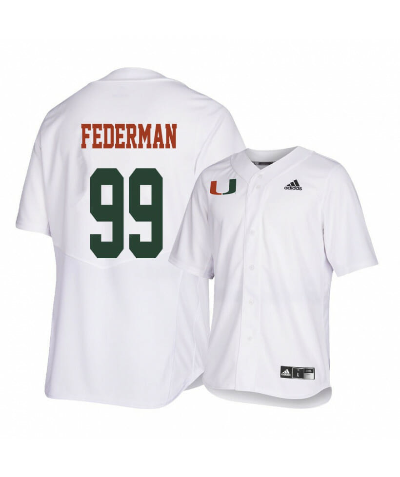 Miami Hurricanes 99 Daniel Federman White College Baseball Jersey
