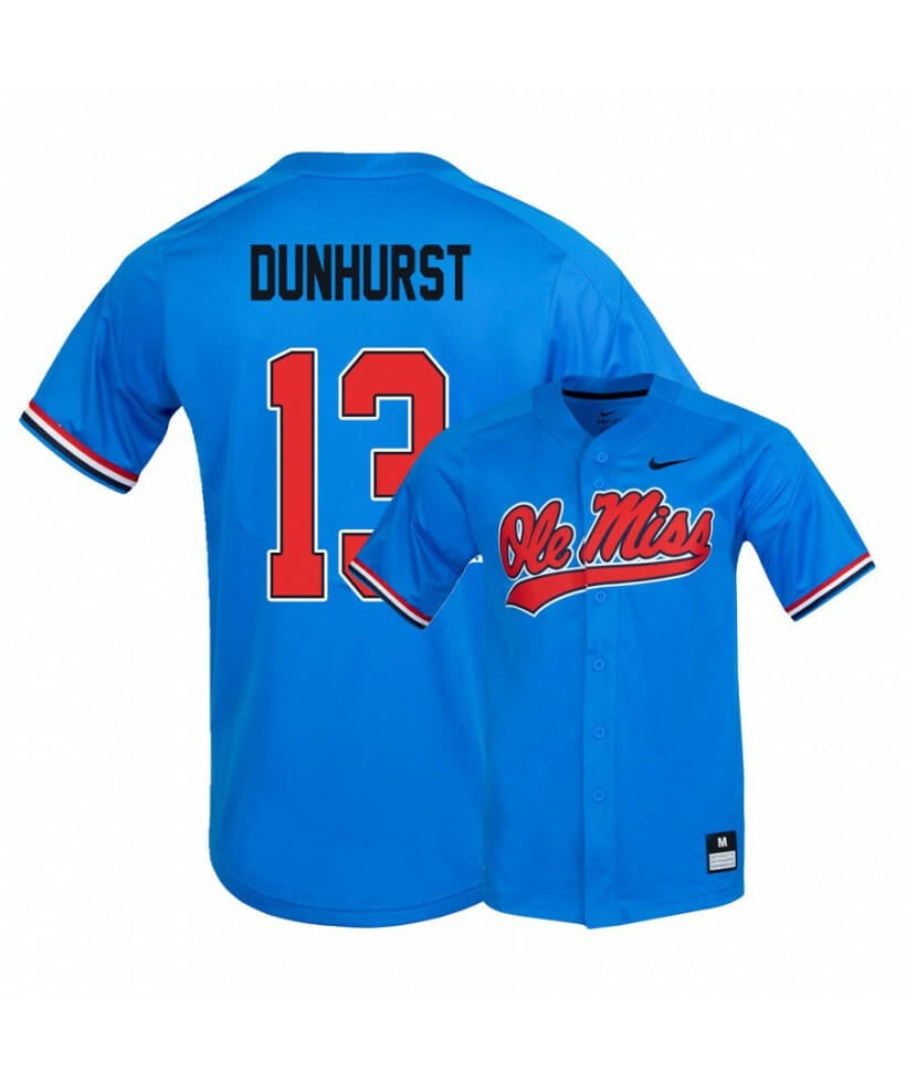 Ole Miss Rebels 13 Hayden Dunhurst Blue College Baseball Jersey