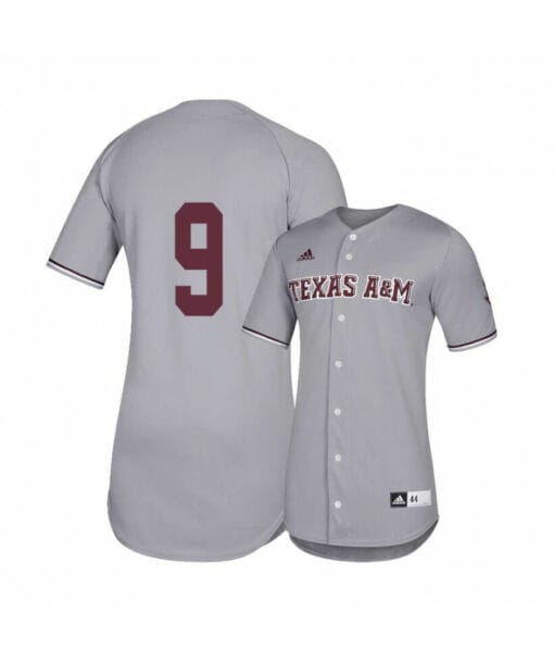 Texas A and M Aggies 9 Zach DeLoach Gray College Baseball Jersey