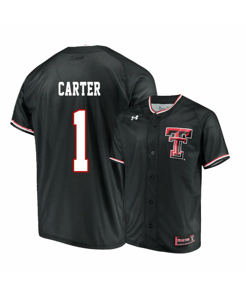 Texas Tech Red Raiders 1 Dillon Carter Black College Baseball Jersey
