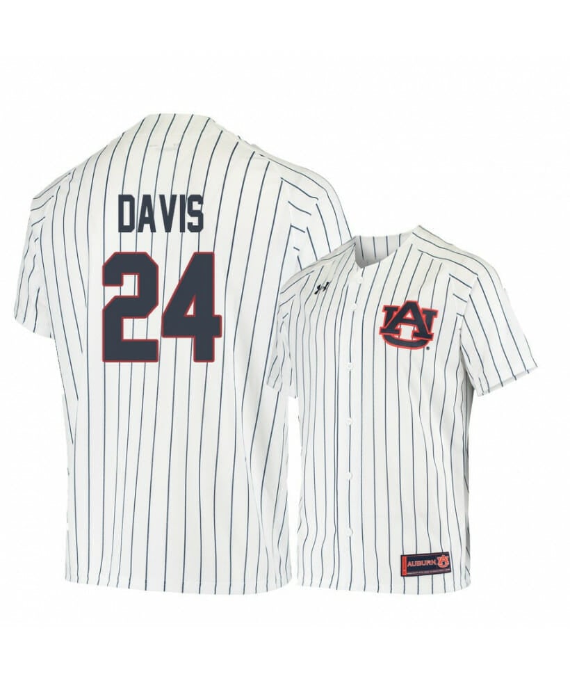 Under Armour Auburn Tigers 24 Conor Davis White Blue Baseball Jersey