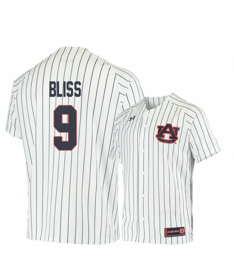 Under Armour Auburn Tigers 9 Ryan Bliss White Blue Baseball Jersey