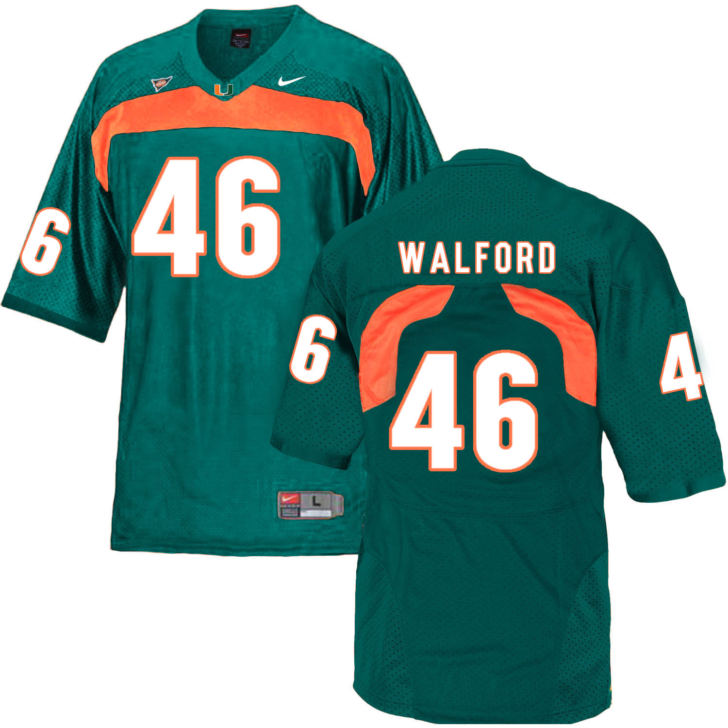 Miami Hurricanes #46 Walford NCAA College Football Jersey Green