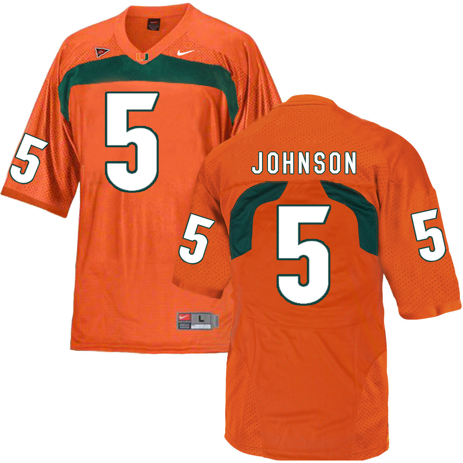 Miami Hurricanes #5 Johnson NCAA College Football Jersey Orange