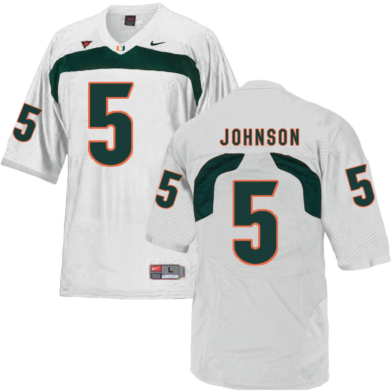 Miami Hurricanes #5 Johnson NCAA College Football Jersey White