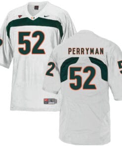 Miami Hurricanes #52 Perryman NCAA College Football Jersey White