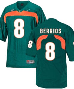 Miami Hurricanes #8 Berrios Jr NCAA College Football Jersey Green