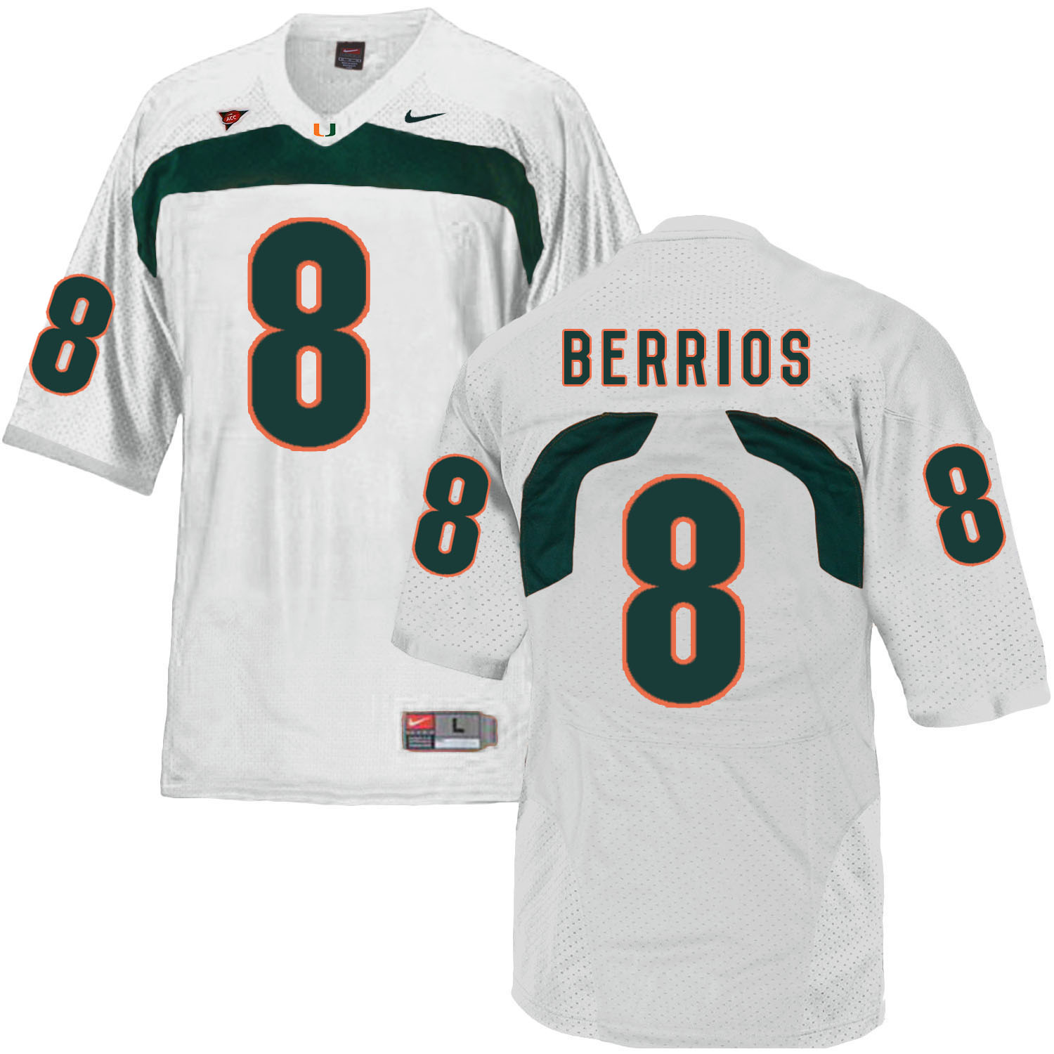 Miami Hurricanes #8 Berrios Jr NCAA College Football Jersey White