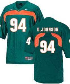 Miami Hurricanes #94 D. Johnson NCAA College Football Jersey Green