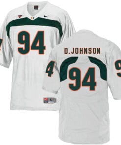 Miami Hurricanes #94 D. Johnson NCAA College Football Jersey White
