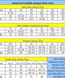 NFL football size chart