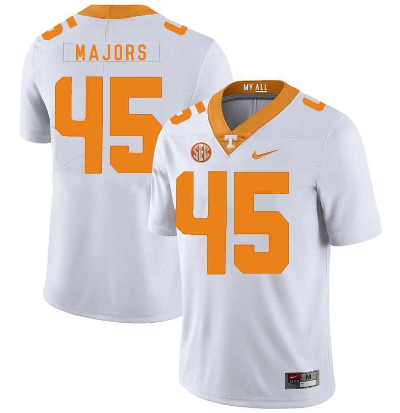 Tennessee Volunteers Johnny Majors Jersey #45 Football NCAA Jerseys White Orange