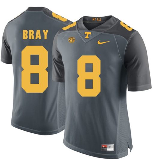 Tennessee Volunteers Tyler Bray Jersey #8 Football NCAA Jerseys Gray Yellow