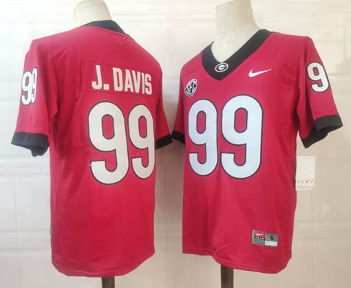 Georgia Bulldogs #99 J.Davis NCAA Football Jersey Red