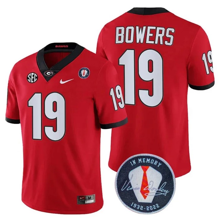 Georgia Bulldogs Brock Bowers #19 Jersey Honoring Vince Dooley Patch Red