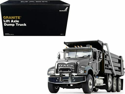 Mack Granite MP Dump Truck Stormy Gray Metallic and Black 1/34 Diecast Model by First Gear